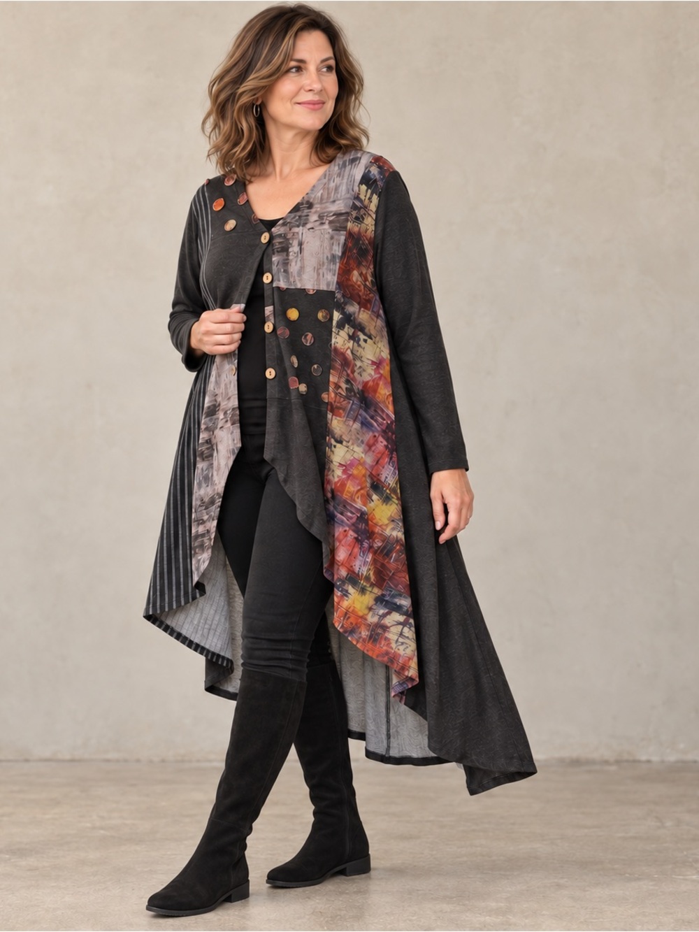 Parsley & Sage XL High-Low Patchwork Duster Jacket Art to Wear
